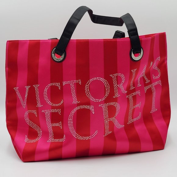Victoria’s Secret Studded Red & Pink Striped Tote Bag - Picture 8 of 16